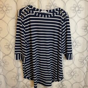 Women's Jane + Delancey Blue White Stripe Button Accents On Shoulder Size 2X